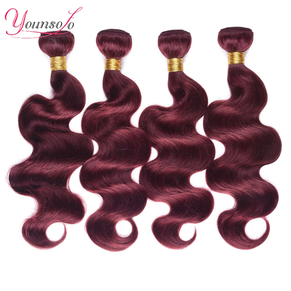 Tissage de cheveux humains bordeaux avec fermeture